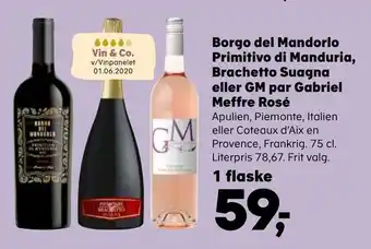SuperBrugsen Borgo del Mandorlo Primitivo di Manduria, Brachetto Suagna eller GM par Gabriel Meffre Rosé tilbud
