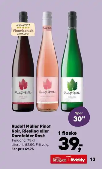 SuperBrugsen Rudolf Müller Pinot Noir, Riesling eller Dornfelder Rosé tilbud
