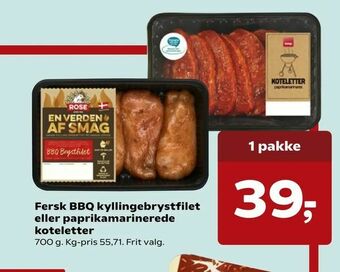 Fersk BBQ kyllingebrystfilet eller paprikamarinerede koteletter