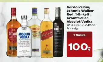 Dagli'Brugsen Gordon's Gin, Johnnie Walker Red, 1-Enkelt, Grant's eller Absolut Vodka tilbud