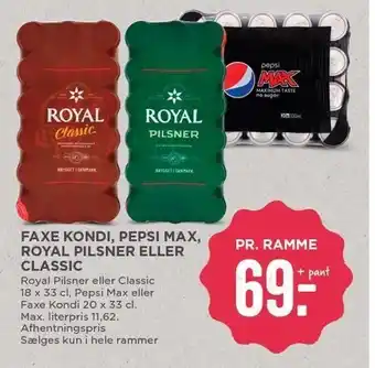 MENY Faxe kondi, pepsi max el. royal tilbud
