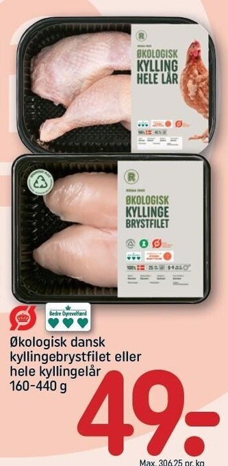 REMA 1000 Øko dansk kyllingebrystfilet el. hele kyllingelår tilbud