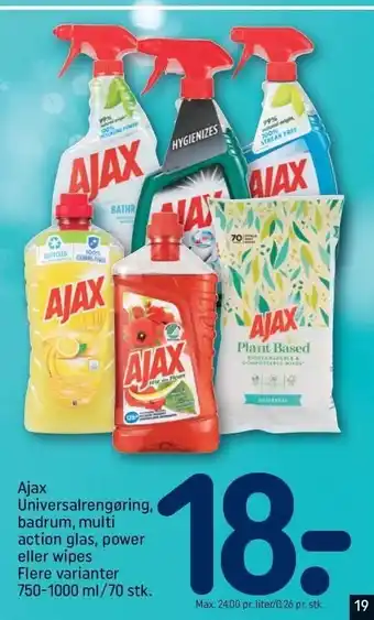 REMA 1000 Ajax universalrengøring, badrum, multiaction glas, power el. wipes tilbud