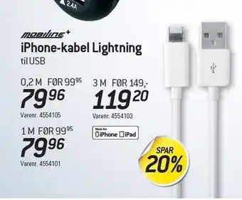 Thansen Iphone-kabel lightning 0,2m, 3m el. 1m tilbud