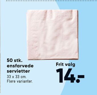 Bilka 50 stk. ensfarvede servietter tilbud