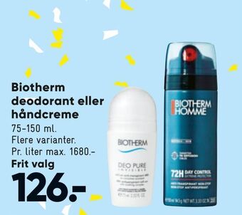 Bilka Biotherm deodorant eller håndcreme tilbud