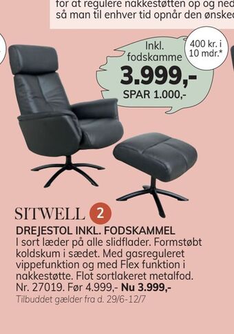 Daells Bolighus DREJESTOL INKL. FODSKAMMEL tilbud