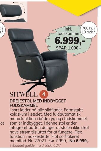 Daells Bolighus DREJESTOL MED INDBYGGET FODSKAMMEL tilbud