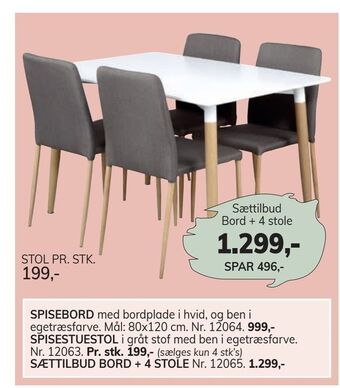 Daells Bolighus Sættilbud bord + 4 stole tilbud