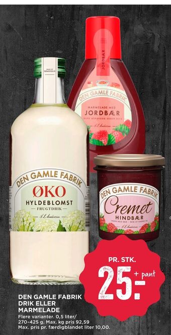MENY Den gamle fabrik drik eller marmelade tilbud