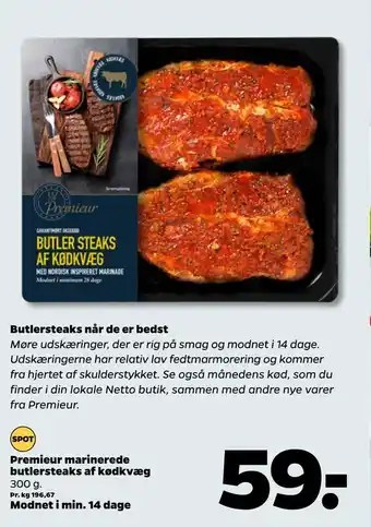 Netto Premieur marinerede butlersteaks af kødkvæg tilbud