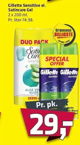 Fleggaard Gillette Sensitive el. Satincare Gel 2x200ml tilbud