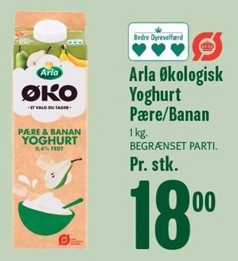 Min Købmand Arla økologisk yoghurt pære/banan tilbud