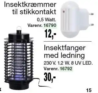 Insektkræmmer til stikkontakt el. insektfanger m. ledning