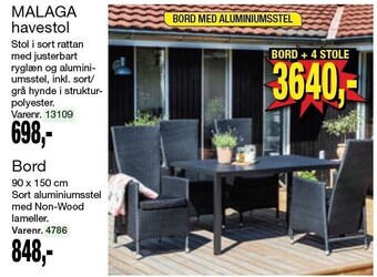 Harald Nyborg MALAGA havestol el. bord tilbud