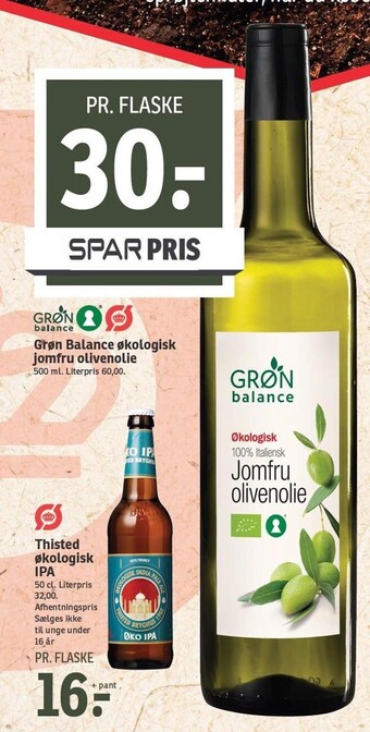 SPAR Grøn Balance økologisk jomfru olivenolie tilbud