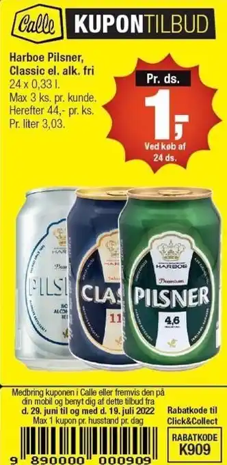 Calle Harboe pilsner tilbud