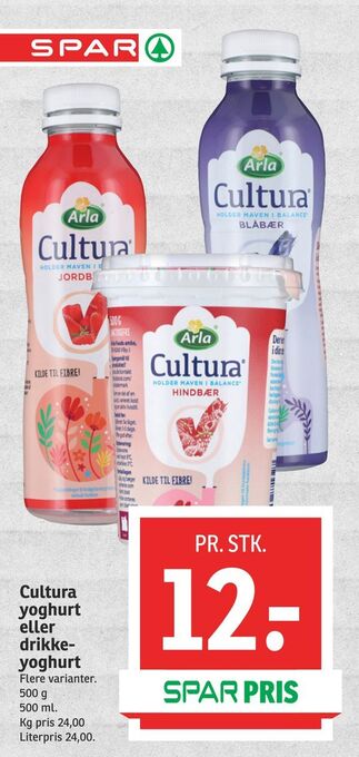 SPAR Cultura yoghurt eller drikkeyoghurt tilbud