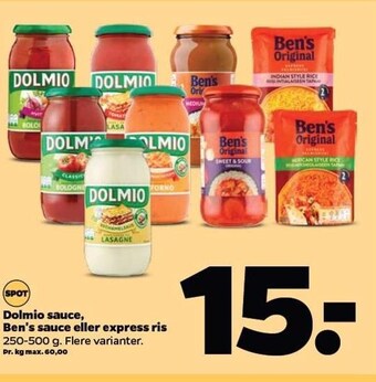 Netto Dolmio sauce, Ben's sauce el. express ris tilbud