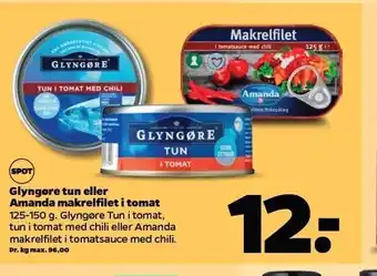 Netto Glyngøre tun el. Amanda makrelfilet i tomat tilbud