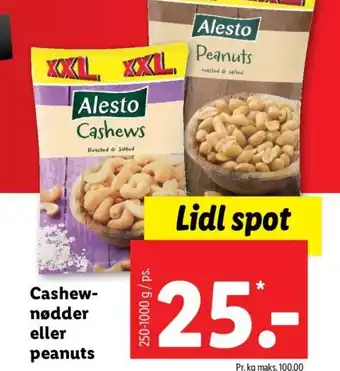 Lidl Alesto Cashew nødder eller peanuts tilbud