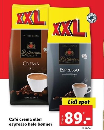 Lidl Cafe Crema el. Espresso hele bønner tilbud