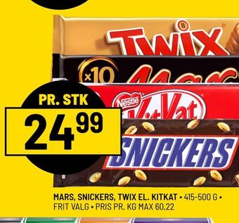 Mars, snickers, twix el. kitkat