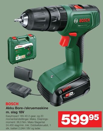 Bauhaus Akku Bore-/skruemaskine m. slag 18V tilbud