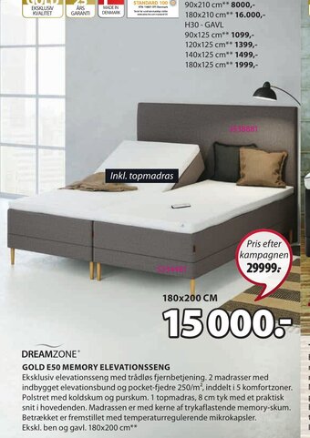 JYSK Dreamzone Gold E50 Memory Elevationsseng tilbud