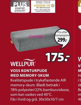Wellpur Voss Konturpude Med Memory- Skum