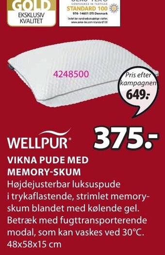 JYSK Wellpur Vikna Pude Med Memory- Skum tilbud