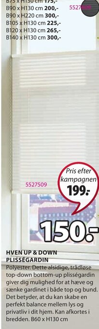 JYSK Hven Up & Down Plisségardin tilbud