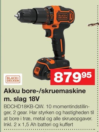 Bauhaus Akku bore-/skruemaskine m. slag 18V tilbud