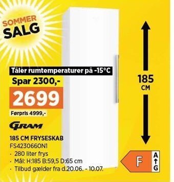 Power 185 cm fryseskab tilbud