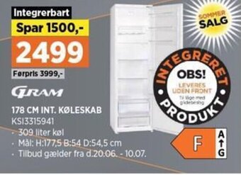 Power 178 Cm Int. Køleskab tilbud