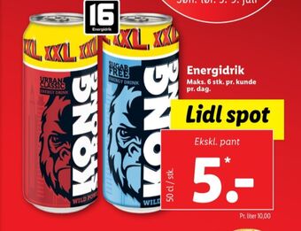 Lidl Kong strong energidrik tilbud