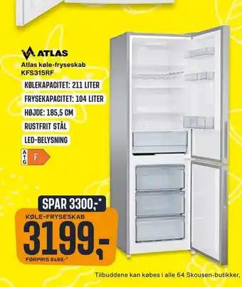 Skousen Atlas køle-fryseskab KFS315RF tilbud