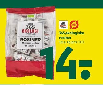 Coop 365 365 økologiske rosiner tilbud