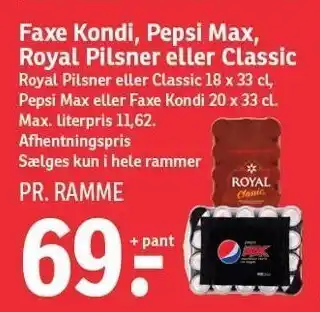 SPAR Faxe Kondi, Pepsi Max, Royal Pilsner el. Classic tilbud