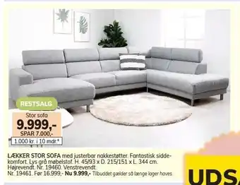 Lækker stor sofa med justerbar nakkestøtter