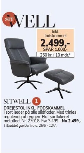 Daells Bolighus Drejestol inkl. fodskammel tilbud