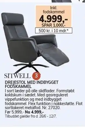 Daells Bolighus Drejestol m. indbygget fodskammel tilbud