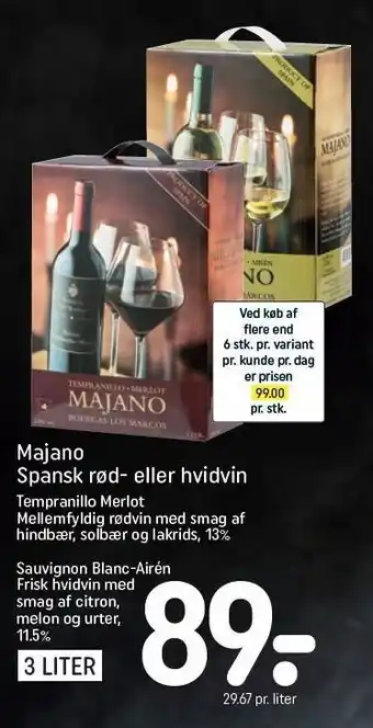 REMA 1000 Majano spansk rød- el. hvidvin tilbud