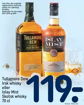 REMA 1000 Tullamore Dew Irish whiskey el. Islay Mist skotsk whisky tilbud