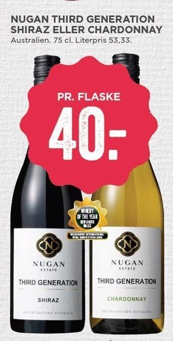MENY Nugan THird generation shiraz eller chardonnay tilbud