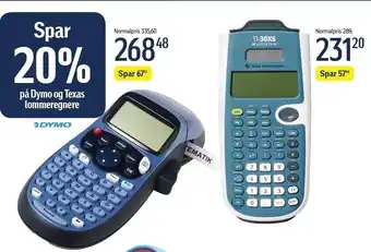 Spar 20% på Dymo og Texas lommeregner