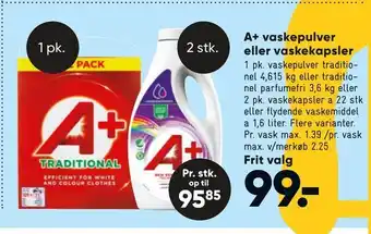 Bilka A+ vaskepulver eller vaskekapsler tilbud