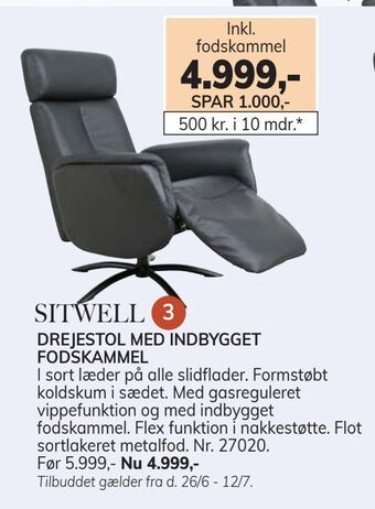 Daells Bolighus Drejestol med indbygget fodskammel tilbud