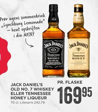 MENY Jack daniel's old no. 7 whiskey eller tennessee honey liqueur tilbud