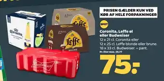 Netto Coronita, Leffe øl eller Budweiser tilbud